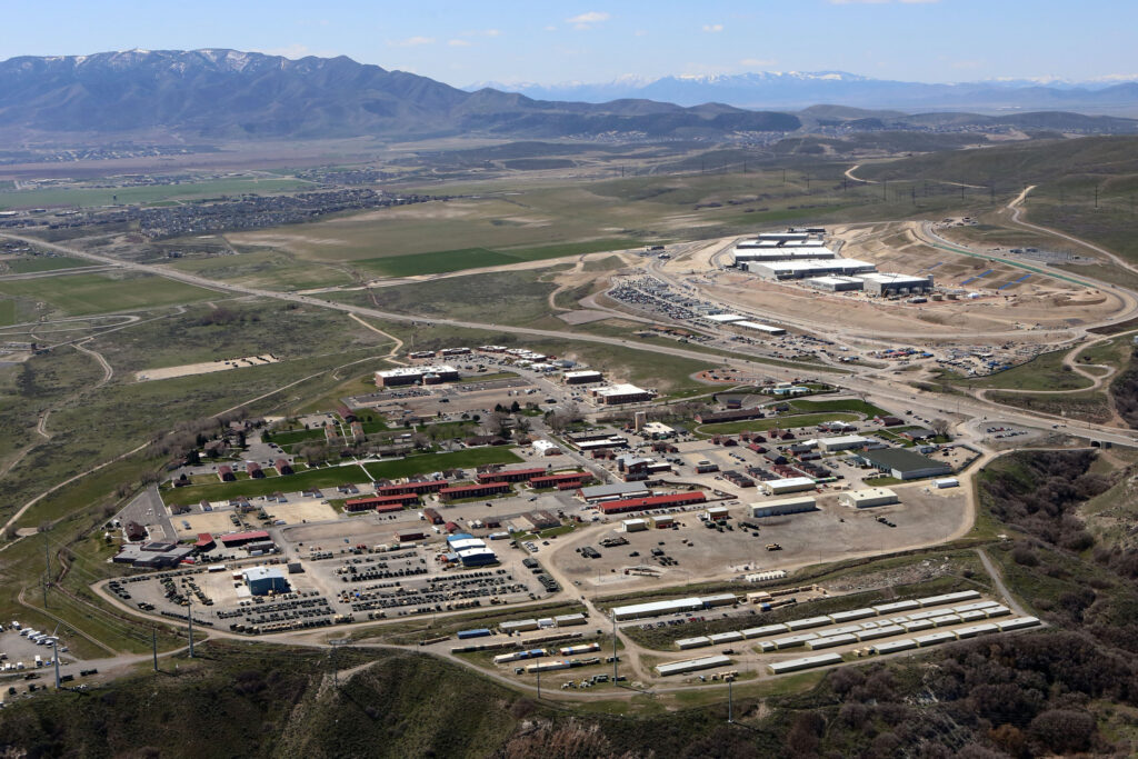 aerial view of Camp Williams with Saratoga Springs in the distance